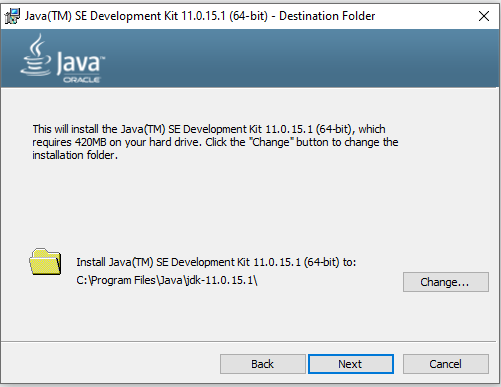 Screenshot of Windows Oracle JDK installer